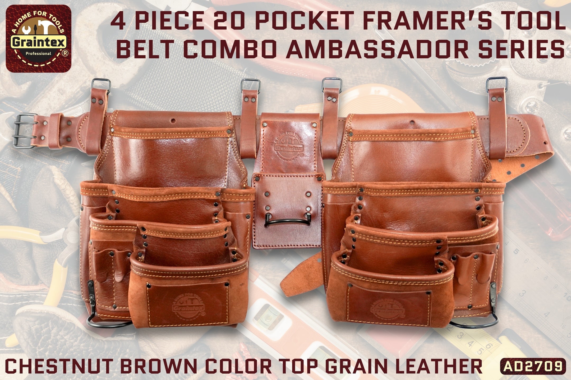 AD2709 :: 4 Piece 20 Pocket Framer's Tool Belt Combo Set