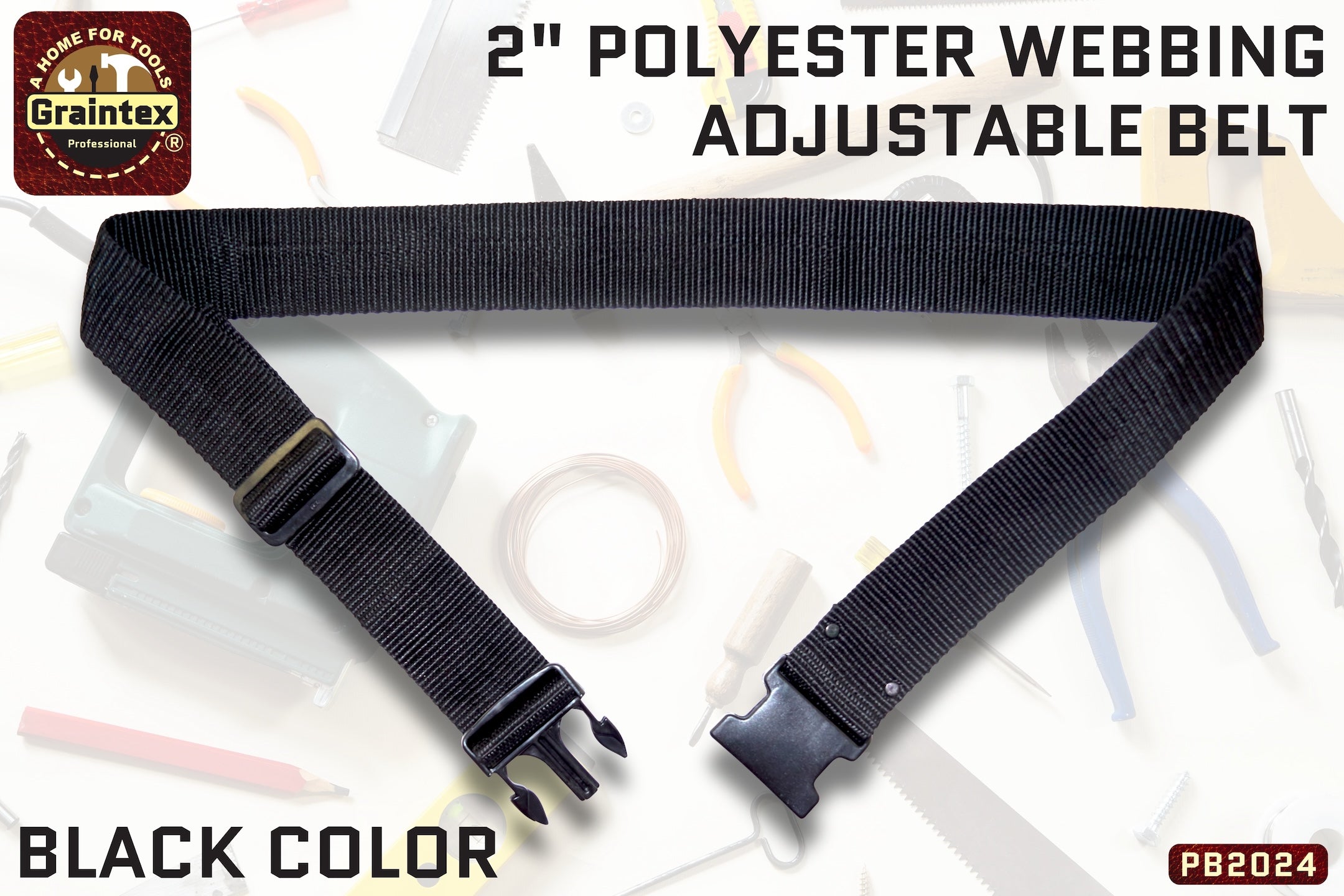 PB2024 :: 2” Adjustable Webbing Belt Black Color – Graintex