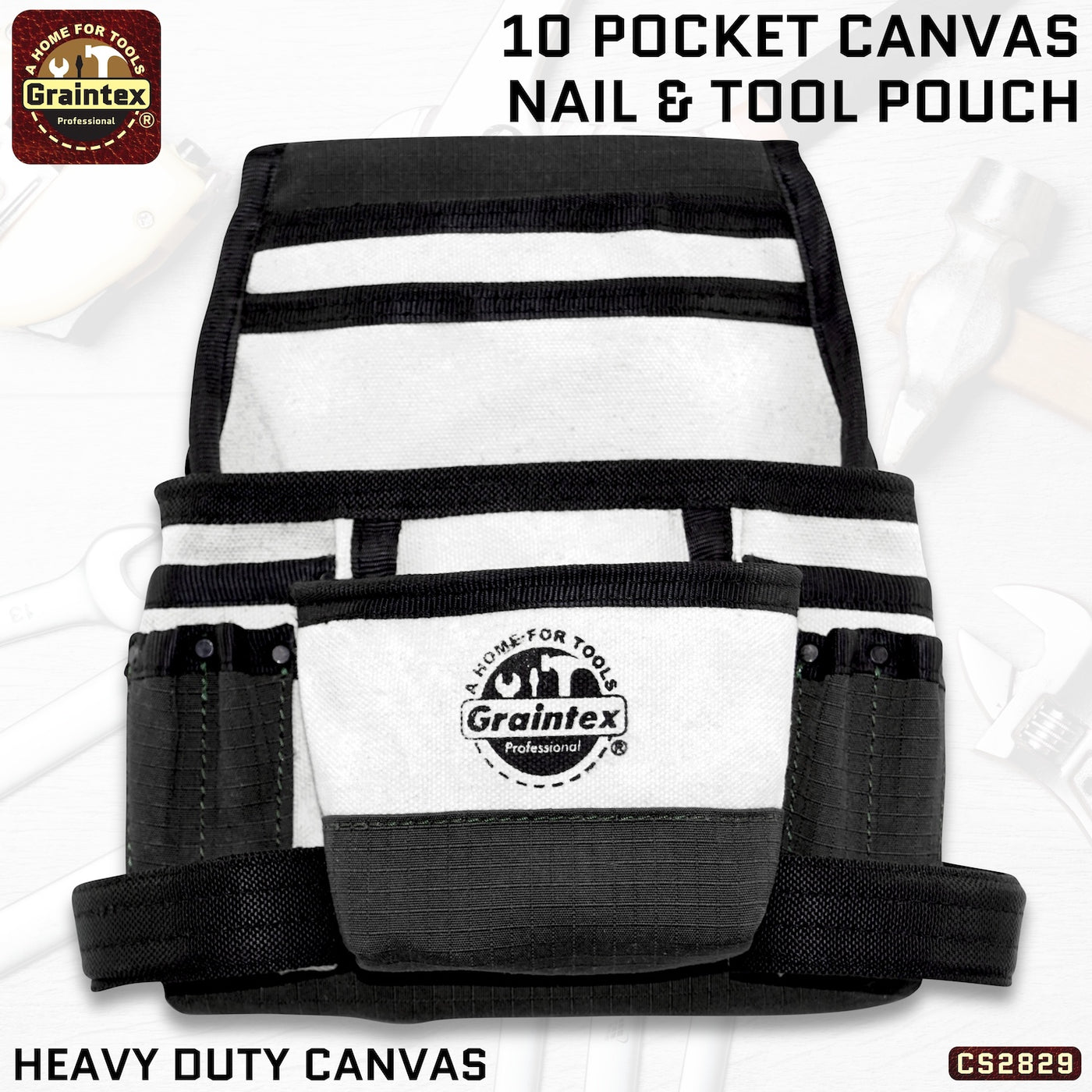 CS2829 :: 10 Pocket Nail & Tool Pouch Heavy Duty Canvas