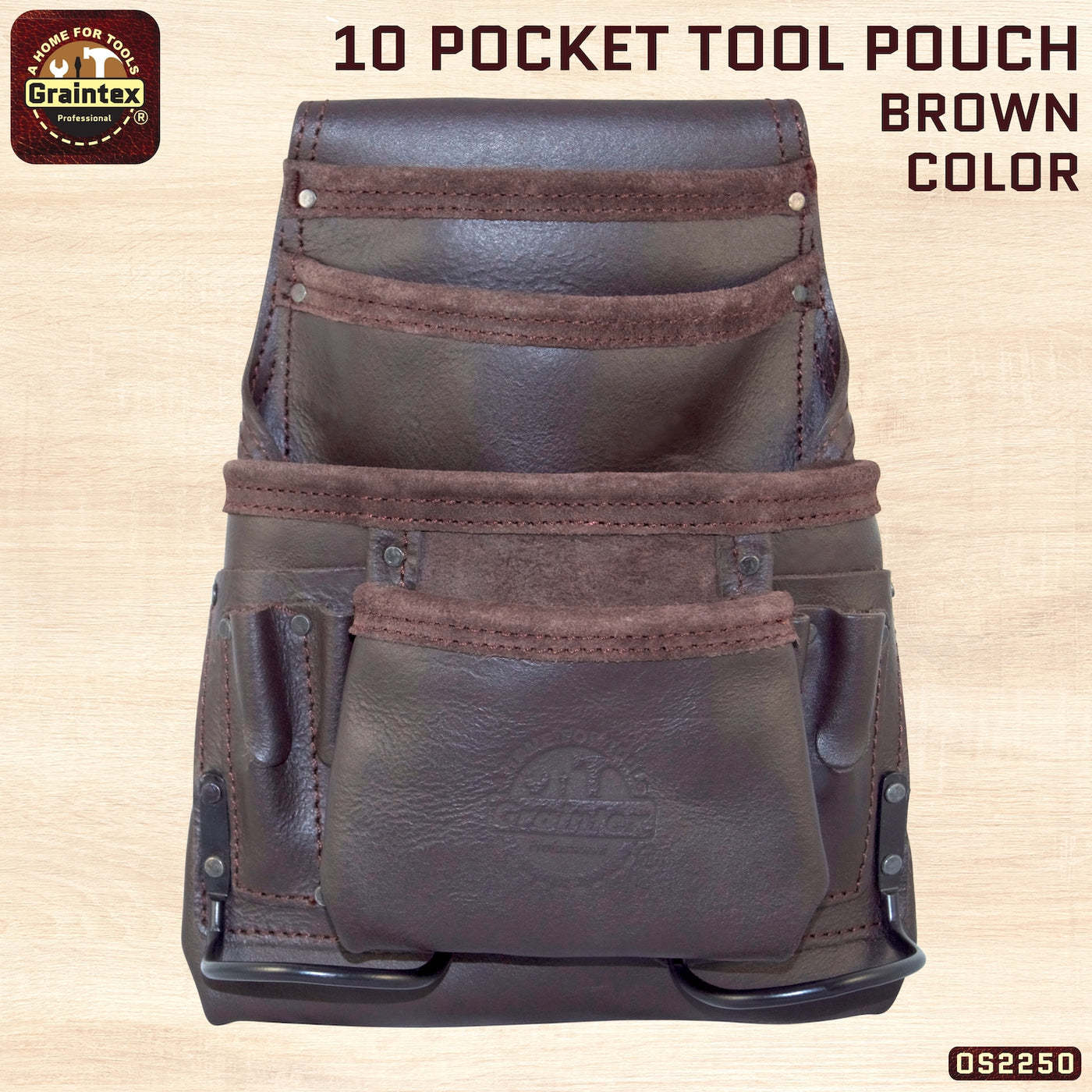 OS2250 :: 10 Pocket Nail & Tool Pouch Oil Tanned Leather