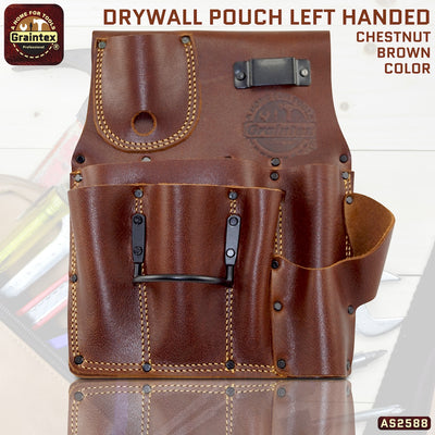 AS2588 :: Drywall Pouch Left Handed Ambassador Series Chestnut Brown Color Top Grain Leather