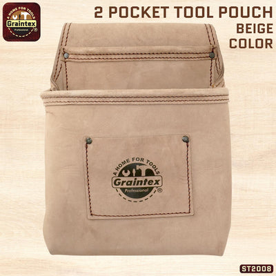 ST2008 :: 2 Pocket Nail & Tool Pouch Beige Color Top Grain Leather