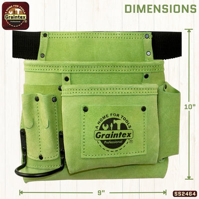 SS2464 :: 5 Pocket Nail & Tool Pouch Lime Green Color Suede Leather with Belt