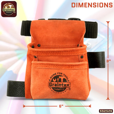 SS2526 :: 2 Pocket Children Tool Pouch Orange Color Suede Leather