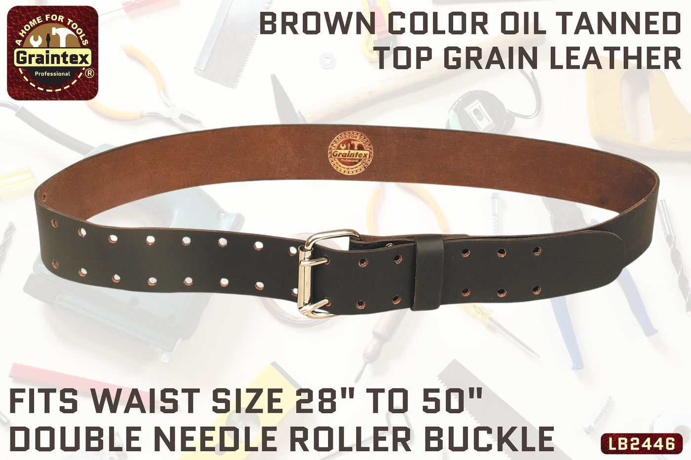LB2446 :: 2” LEATHER BELT BROWN COLOR OIL TANNED LEATHER