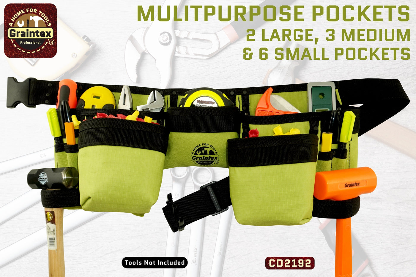 CD2192 :: 11 POCKET FINISHER CANVAS TOOL BELT LIME GREEN COLOR RIP-STOP CANVAS