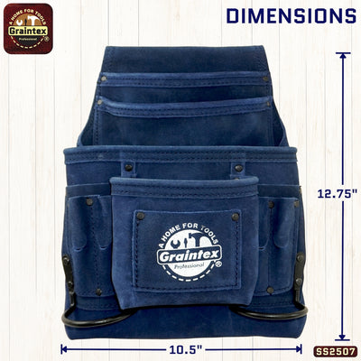 SS2507 :: 10 Pocket Nail & Tool Pouch Navy Blue Color Suede Leather