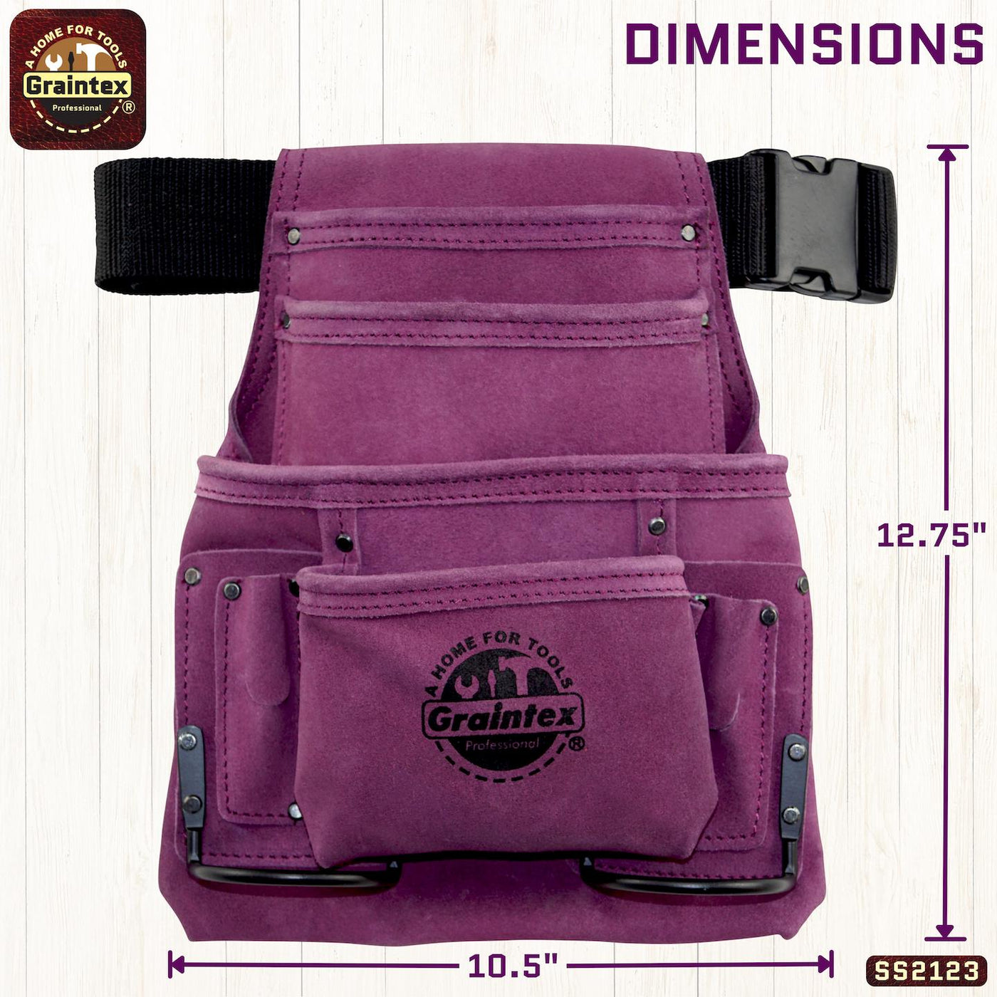 SS2123 :: 10 Pocket Nail & Tool Pouch Purple Color Suede Leather with Belt