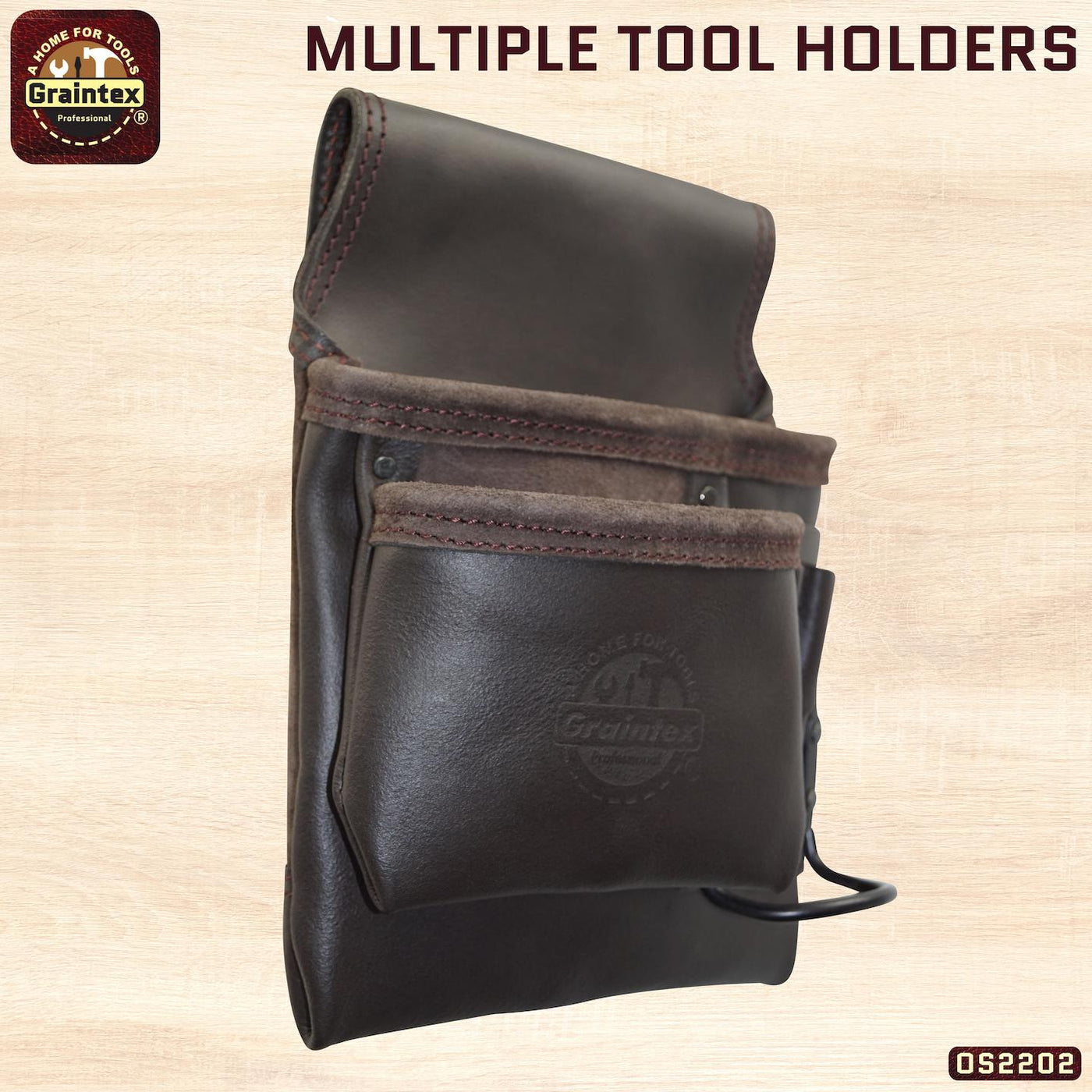 OS2202 :: 5 Pocket Left Handed Nail & Tool Pouch Oil Tanned Leather