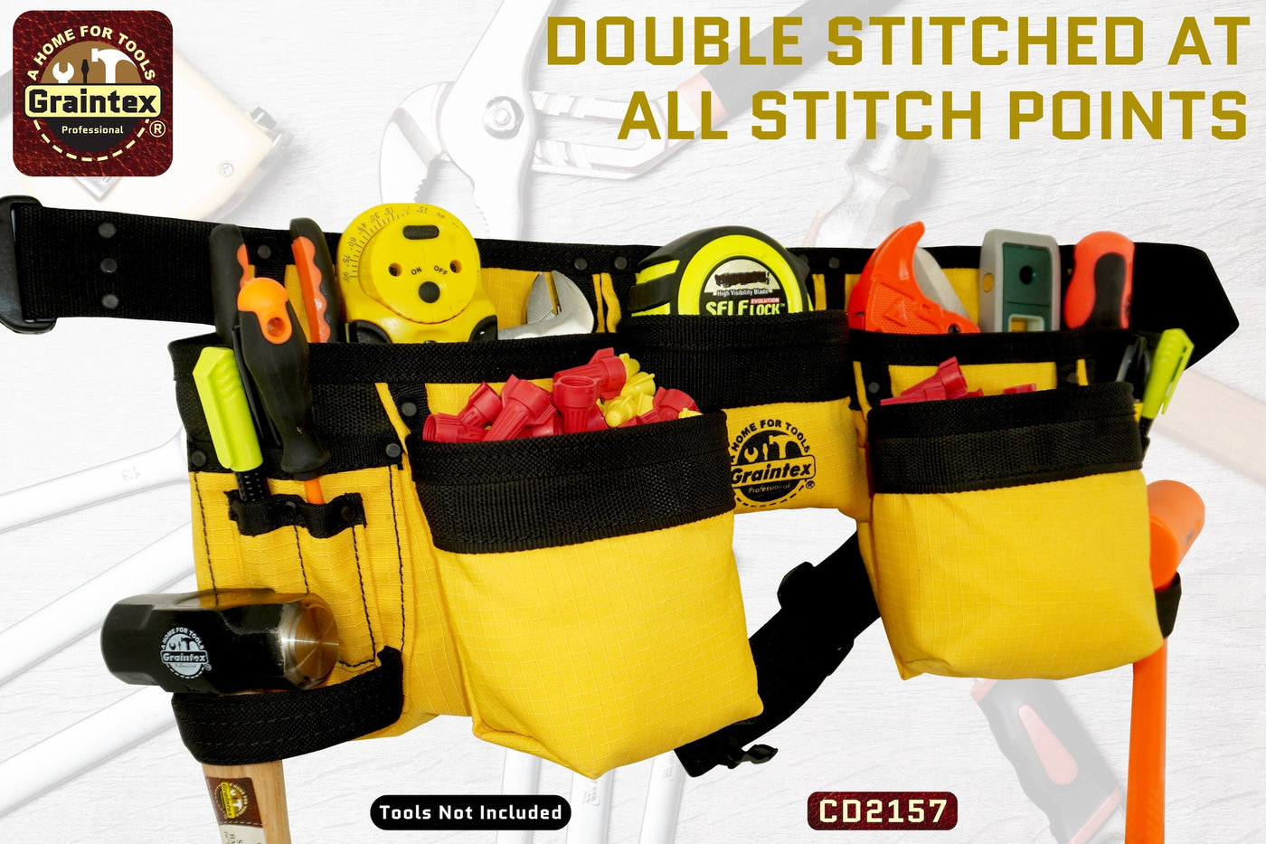 CD2157 :: 11 POCKET FINISHER CANVAS TOOL BELT YELLOW COLOR RIP-STOP CANVAS