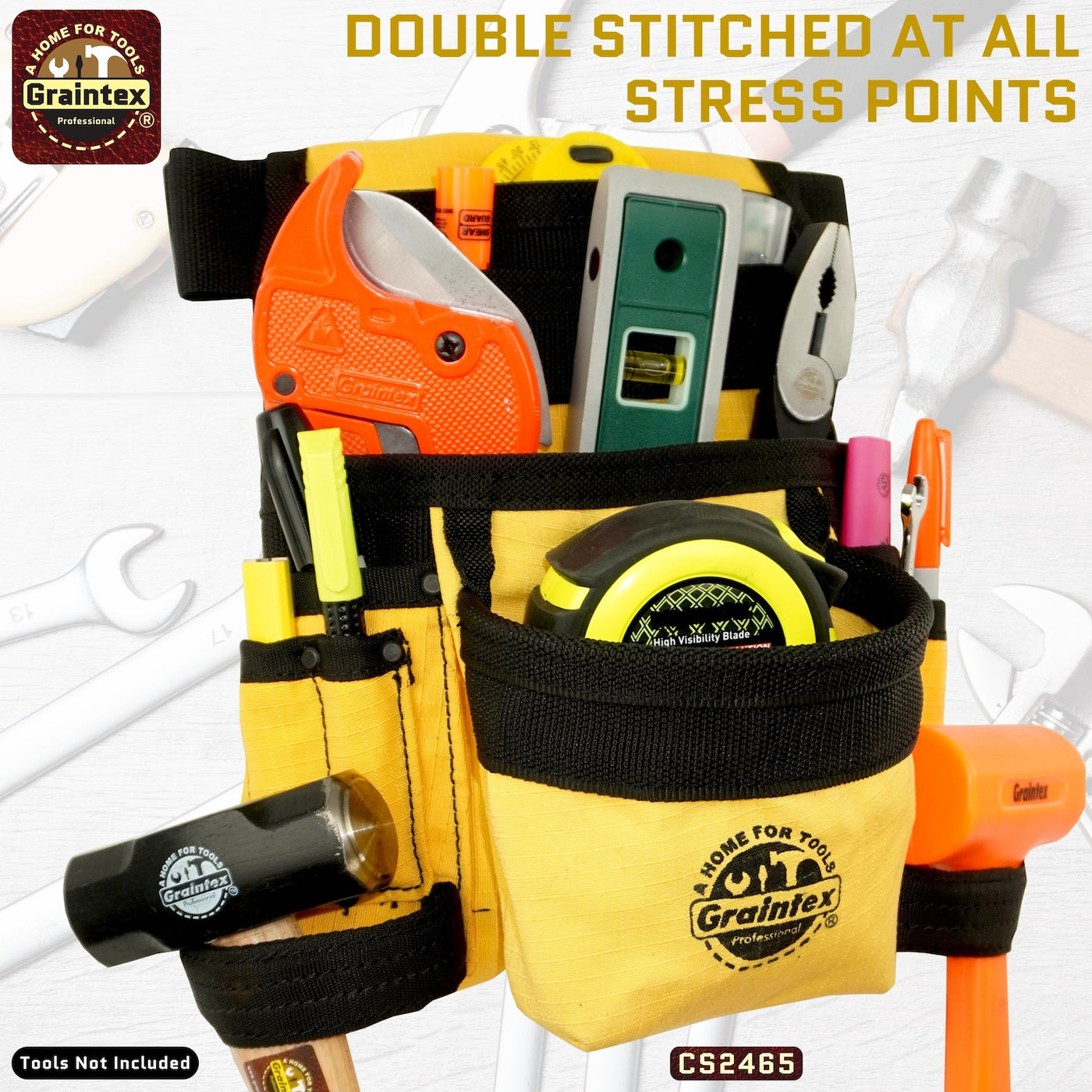 CS2465 :: 10 Pocket Finisher Nail & Tool Pouch Yellow Color Ripstop Canvas with 2” Webbing Belt