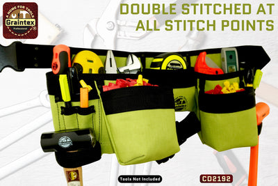 CD2192 :: 11 POCKET FINISHER CANVAS TOOL BELT LIME GREEN COLOR RIP-STOP CANVAS