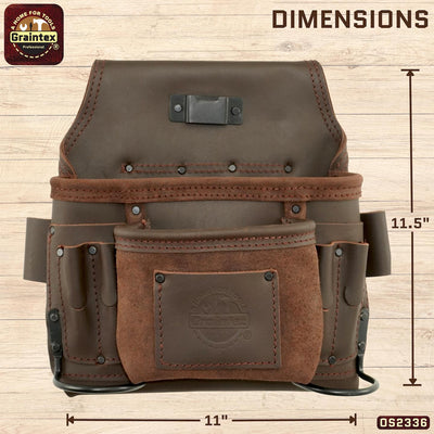 OS2336 :: 8 Pocket Nail & Tool Pouch Brown Color Top Grain Oil Tanned Leather