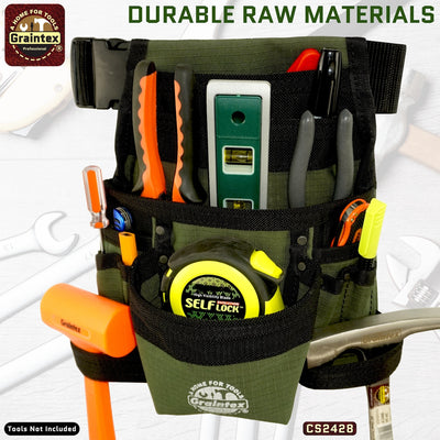 CS2428 :: 10 Pocket Finisher Nail & Tool Pouch Hunter Green Color Ripstop Canvas with 2” Webbing Belt