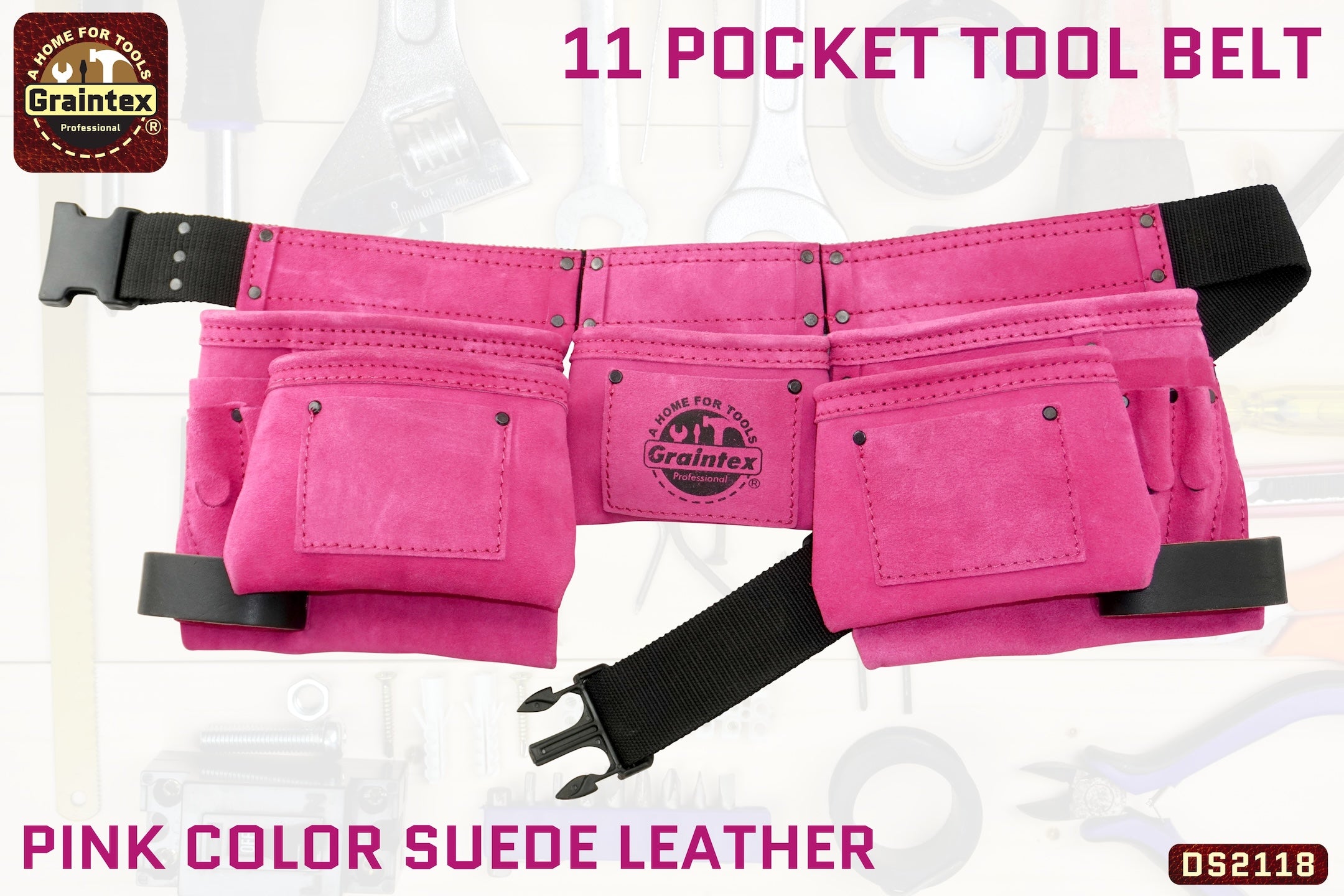 SS2281 :: 1 Pocket Nail & Tool Pouch Pink Color Suede Leather With Bel