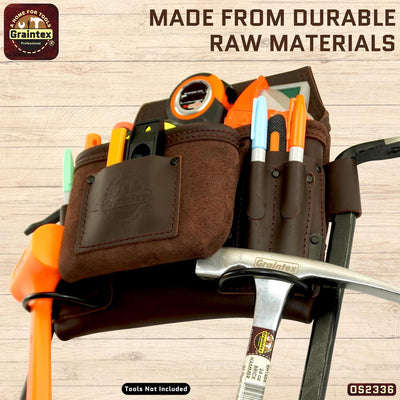 OS2336 :: 8 Pocket Nail & Tool Pouch Brown Color Top Grain Oil Tanned Leather