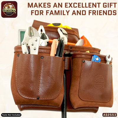 AS2553 :: 8 Pocket Framer's Tool Pouch Ambassador Series Chestnut Brown Color Top Grain Leather