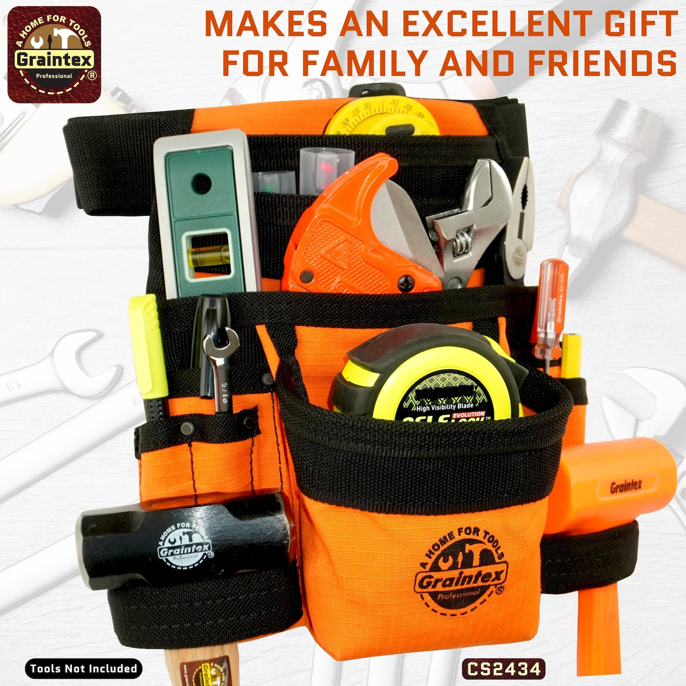 CS2435 :: 10 Pocket Finisher Nail & Tool Pouch Orange Color Ripstop Canvas with 2” Webbing Belt