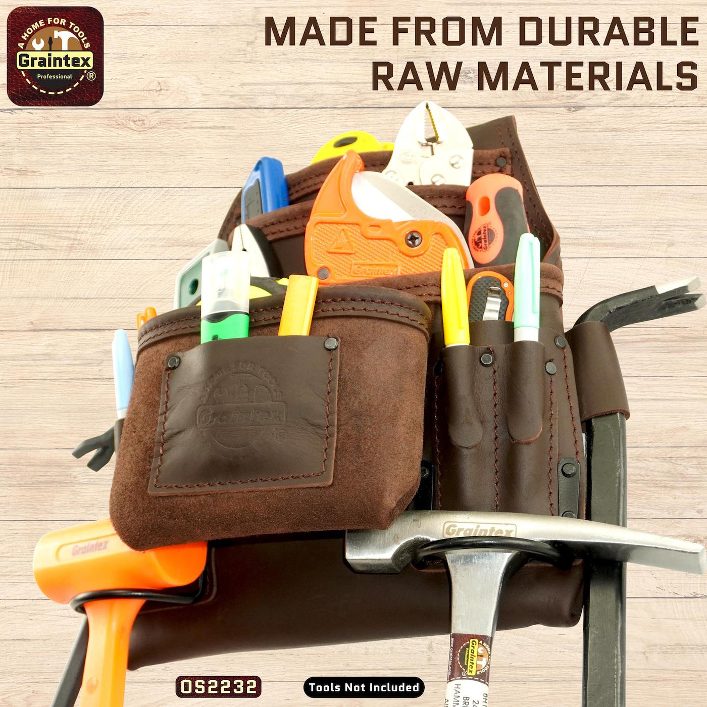 OS2232 :: 10 Pocket Nail & Tool Pouch Brown Color Oil Tanned Top Grain Leather