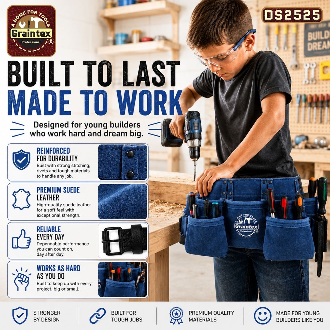 butcher products フィールドベスト ネイビー 40 9 Pocket Children Tool Belt Navy Blue Color Suede Leather – Graintex