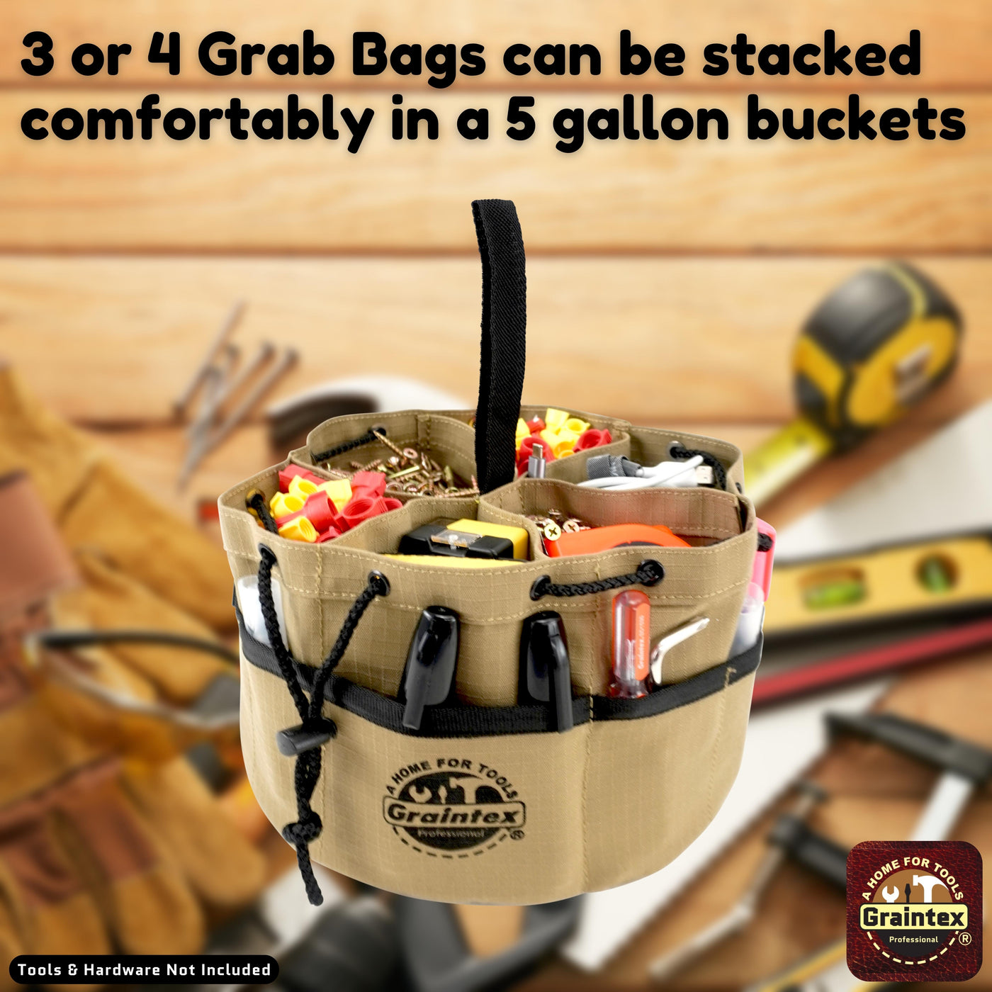 GB2897 :: Grab Bag Khaki Color Rip-stop Canvas 18 Pockets Drawstring Closure