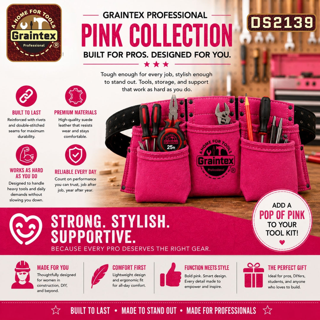9 Pocket Children Tool Belt Pink Color Suede Leather – Graintex