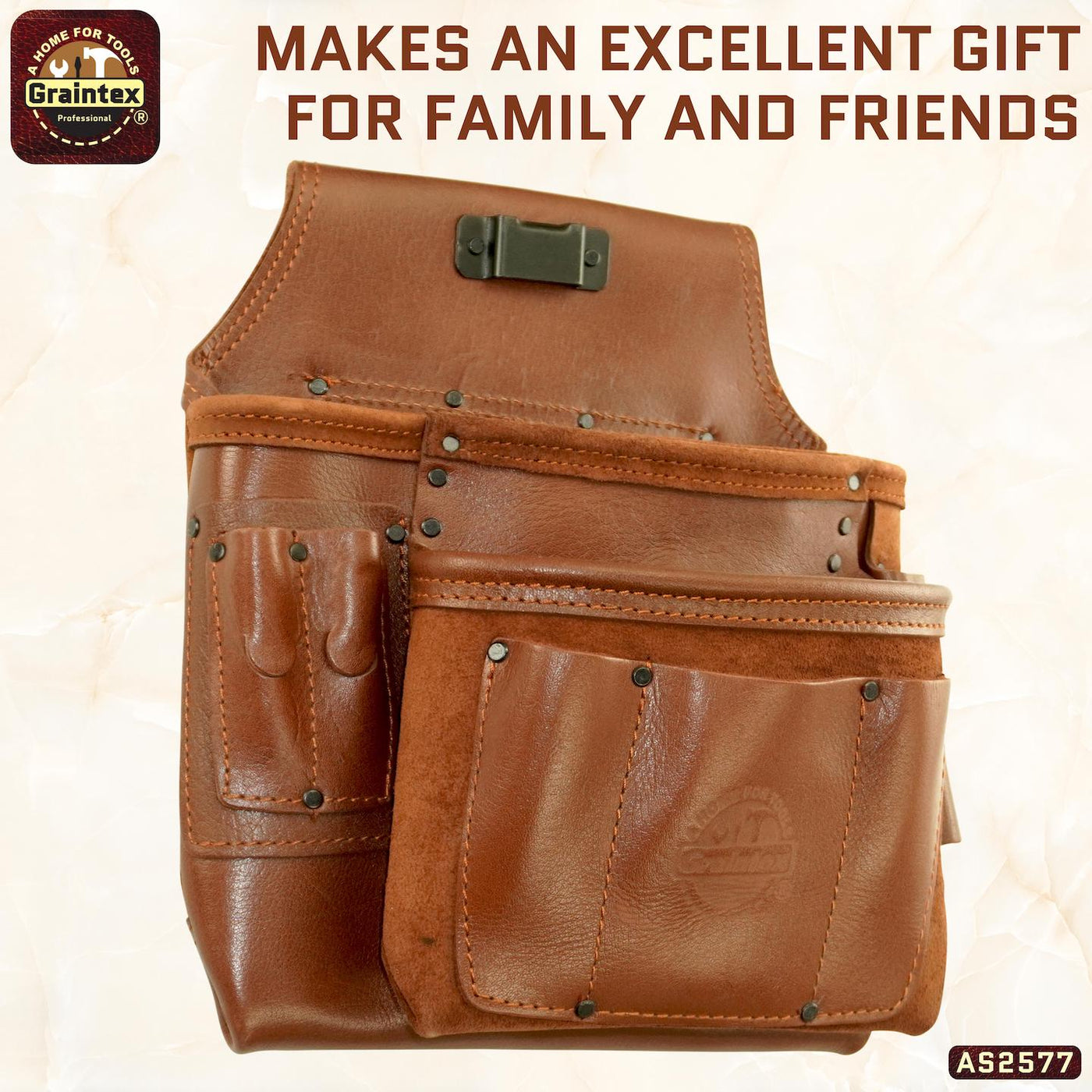 AS2577 :: 8 Pocket Framer’s Tool Pouch Ambassador Series Chestnut Brown Color Top Grain Leather