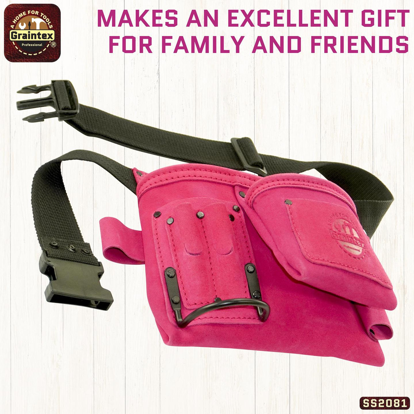 SS2081 :: 5 Pocket Nail & Tool Pouch Pink Color Suede Leather with Belt