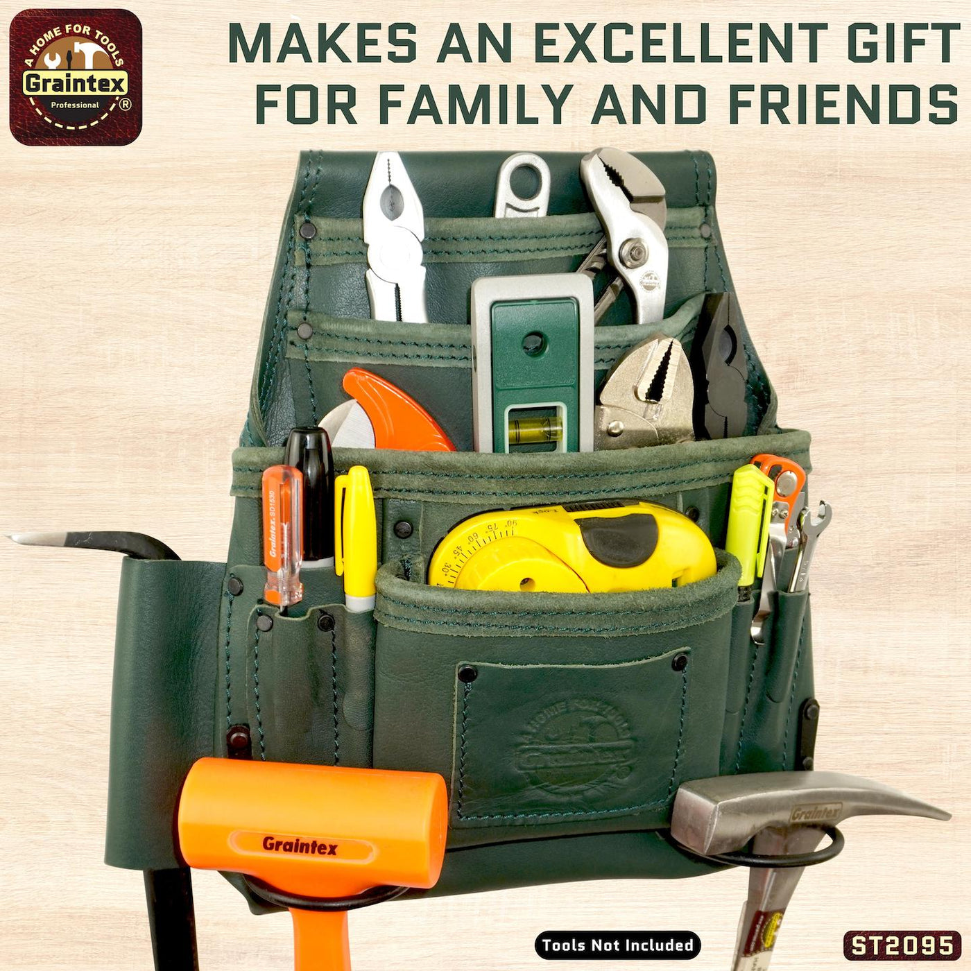 ST2095 :: 10 Pocket Nail & Tool Pouch Green Color Top Grain Leather