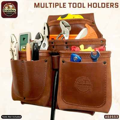 AS2553 :: 8 Pocket Framer's Tool Pouch Ambassador Series Chestnut Brown Color Top Grain Leather