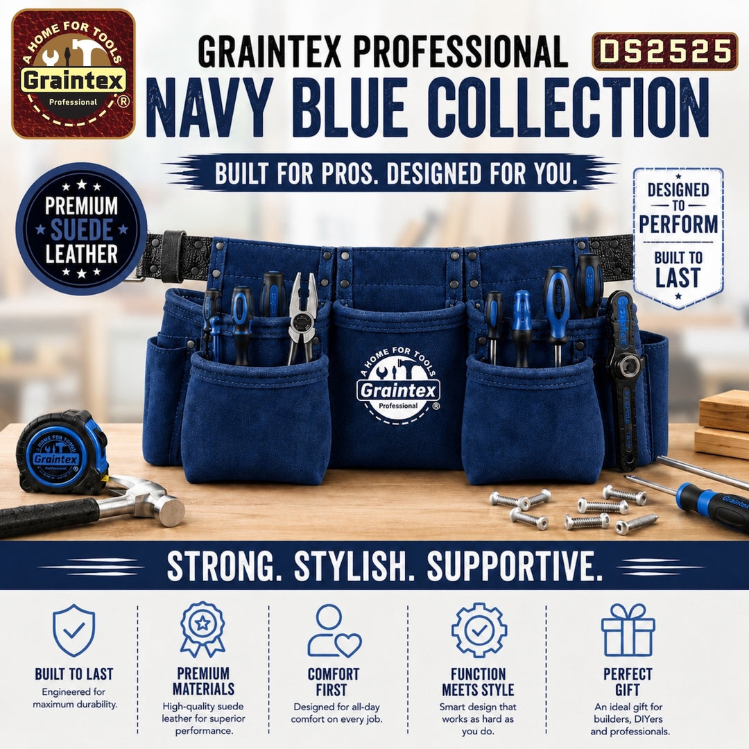 9 Pocket Children Tool Belt Navy Blue Color Suede Leather – Graintex