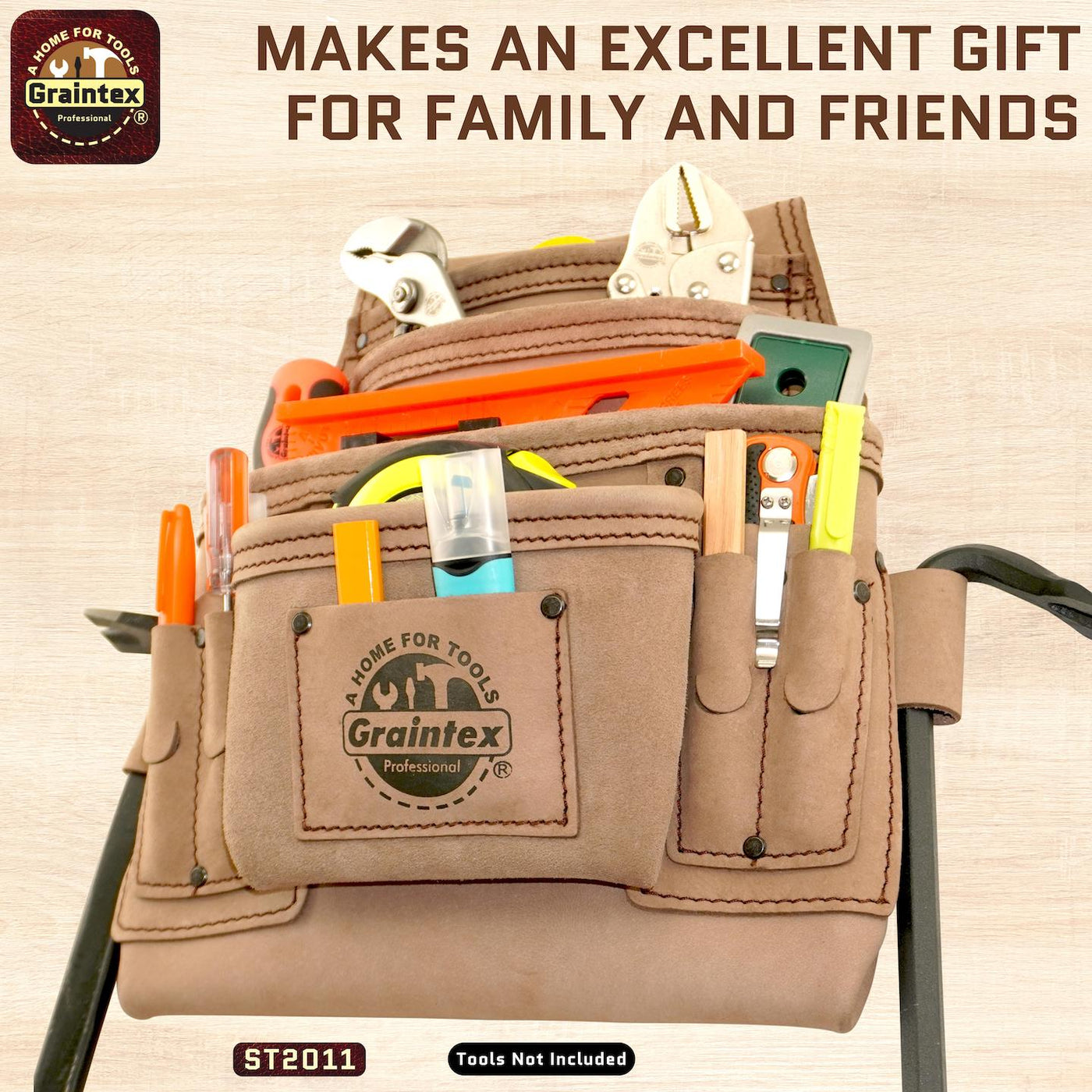 ST2010 :: 10 Pocket Nail & Tool Pouch Beige Color Top Grain Leather