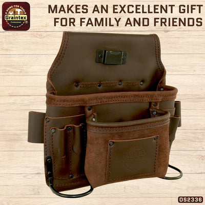 OS2336 :: 8 Pocket Nail & Tool Pouch Brown Color Top Grain Oil Tanned Leather