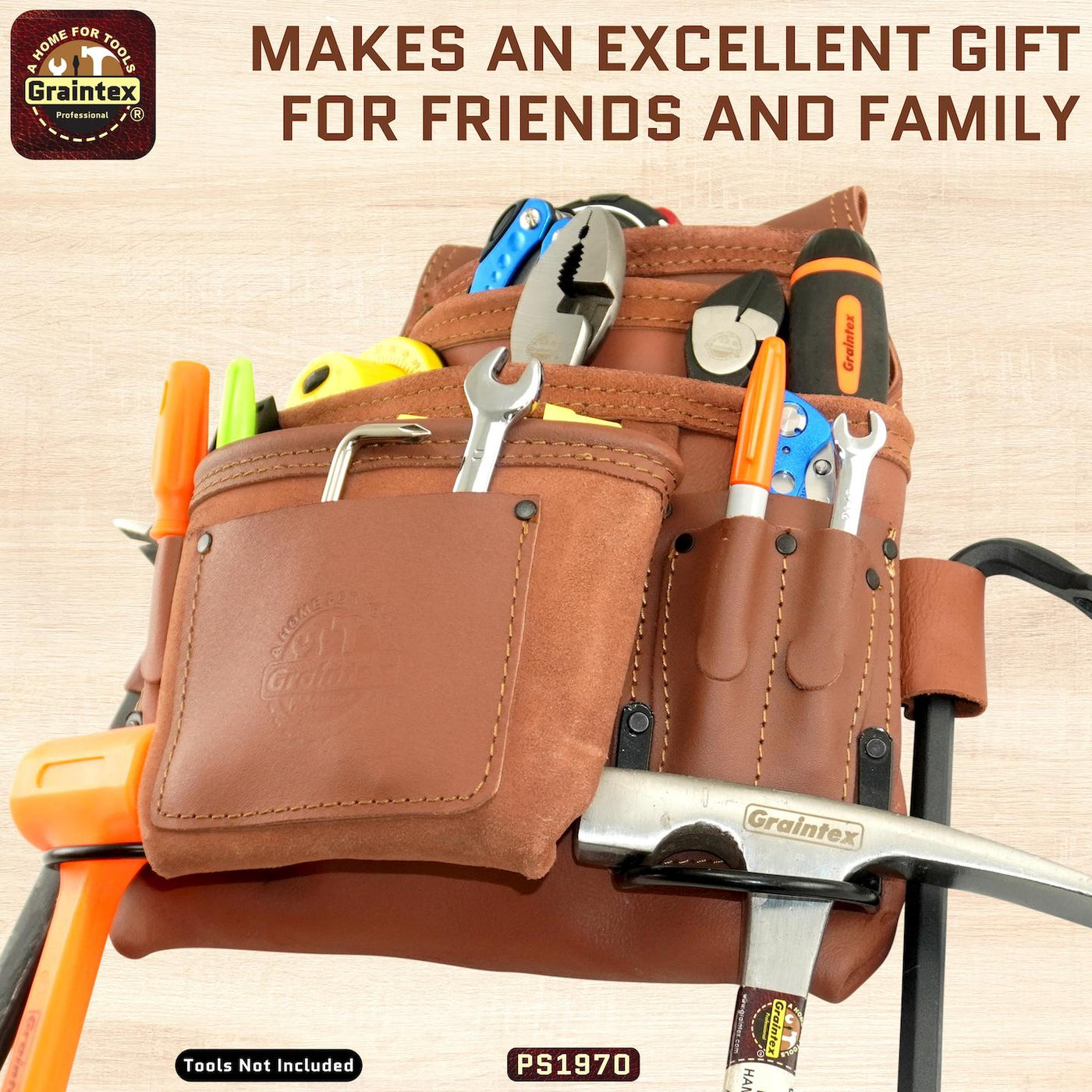 PS1970 :: 10 Pocket Nail & Tool Pouch Tan Color Industrial Grade Leather