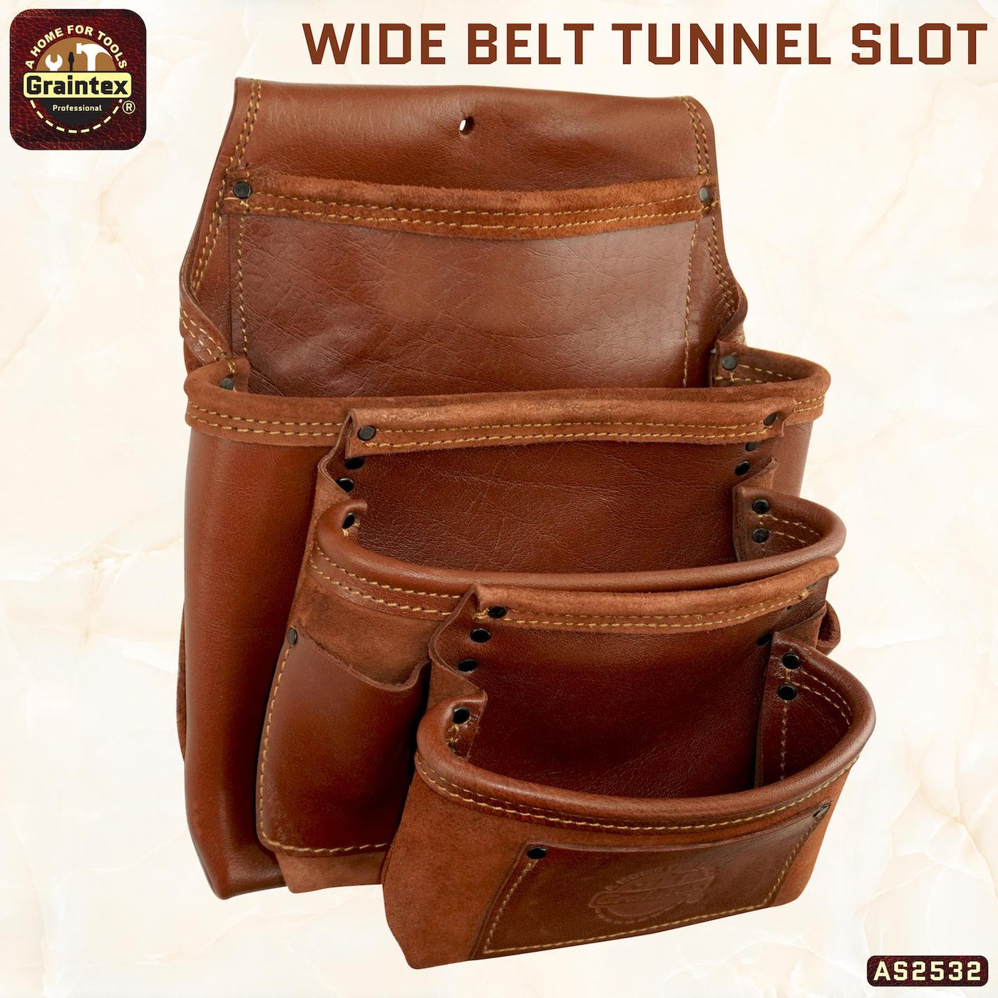 AS2532 :: 7 Pocket Framer's Tool Pouch Ambassador Series Chestnut Brown Color Top Grain Leather