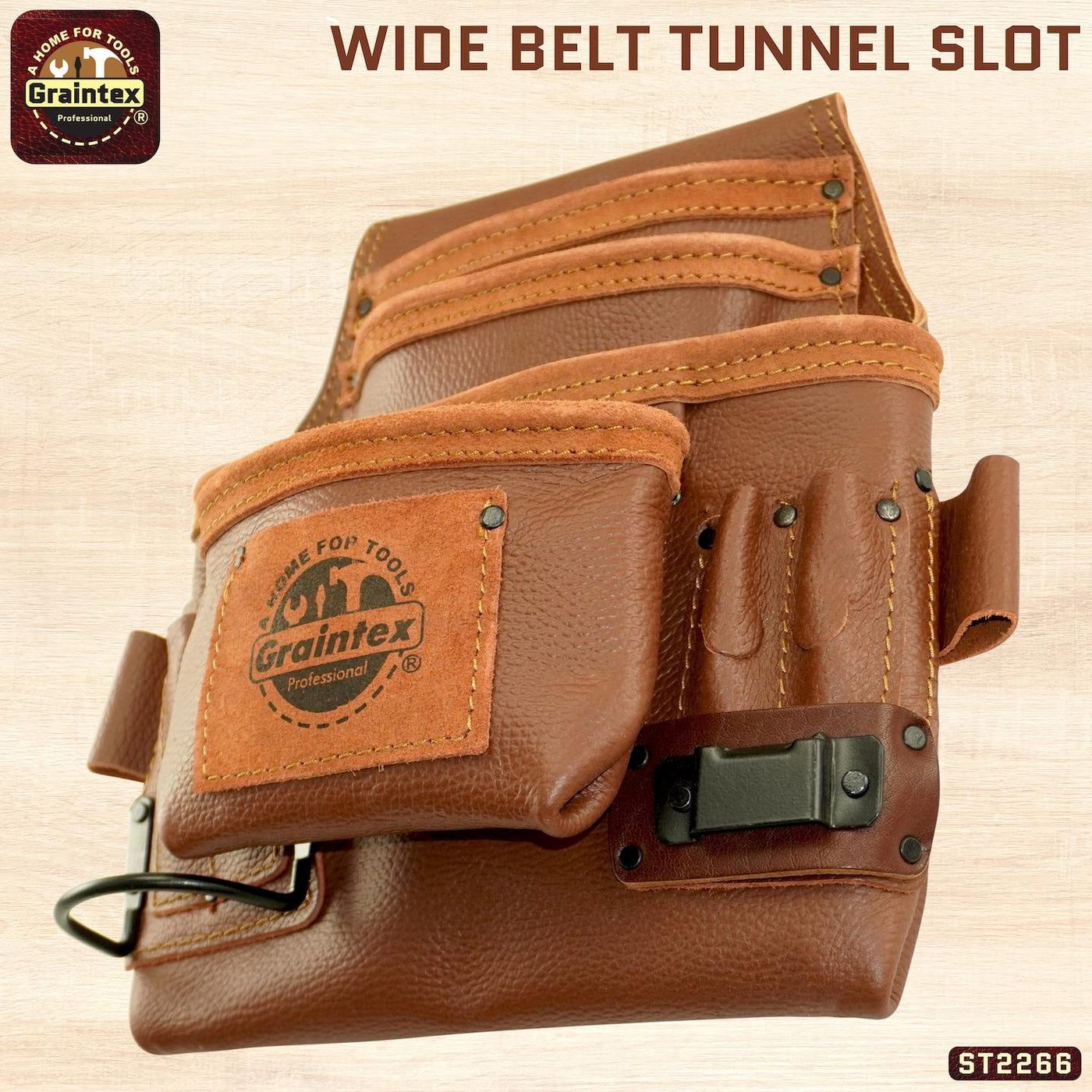 ST2266 :: 10 Pocket Nail & Tool Pouch Brown Color RUGGED Top Grain Leather
