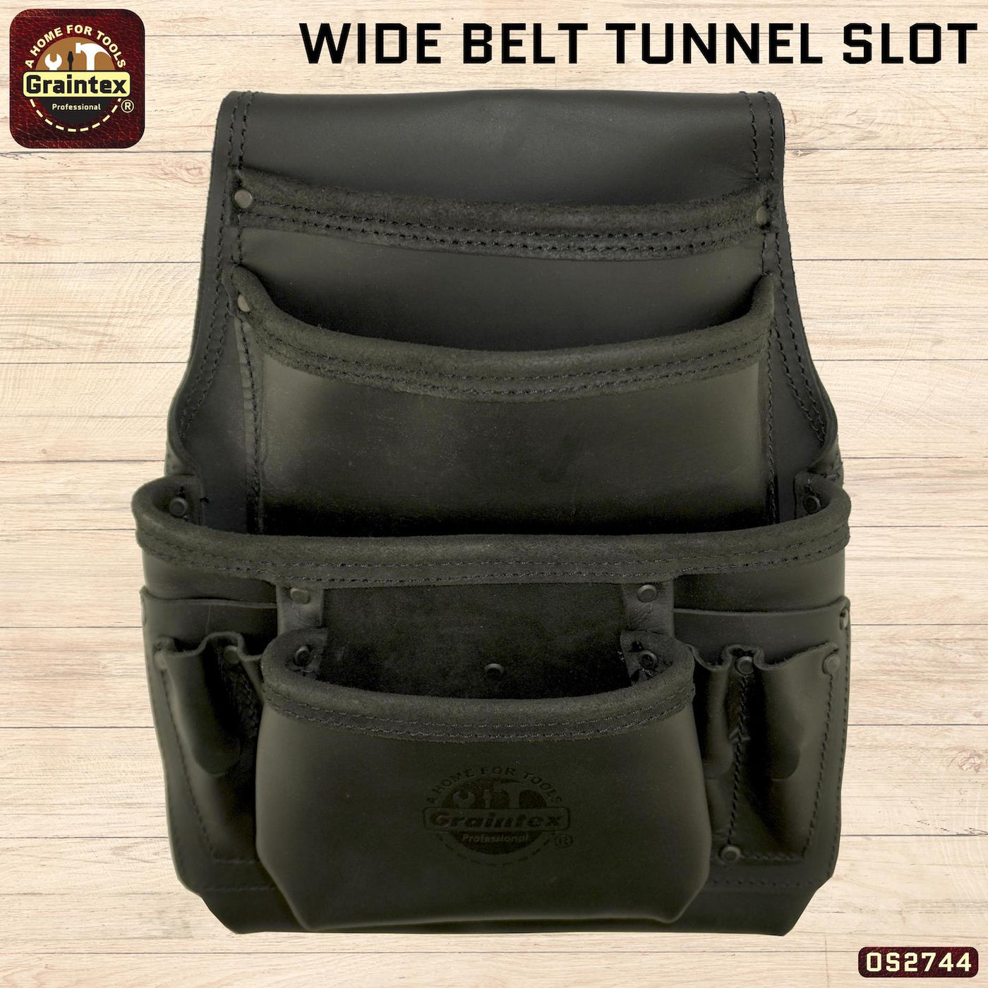 OS2744 :: 10 Pocket Nail & Tool Pouch Black Color Top Grain Oil Tanned Leather