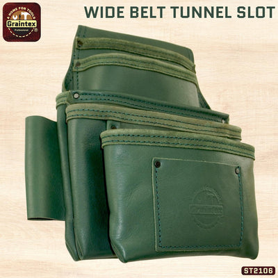ST2106 :: 7 Pocket Nail & Tool Pouch Green Color Top Grain Leather