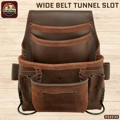 OS2232 :: 10 Pocket Nail & Tool Pouch Brown Color Oil Tanned Top Grain Leather