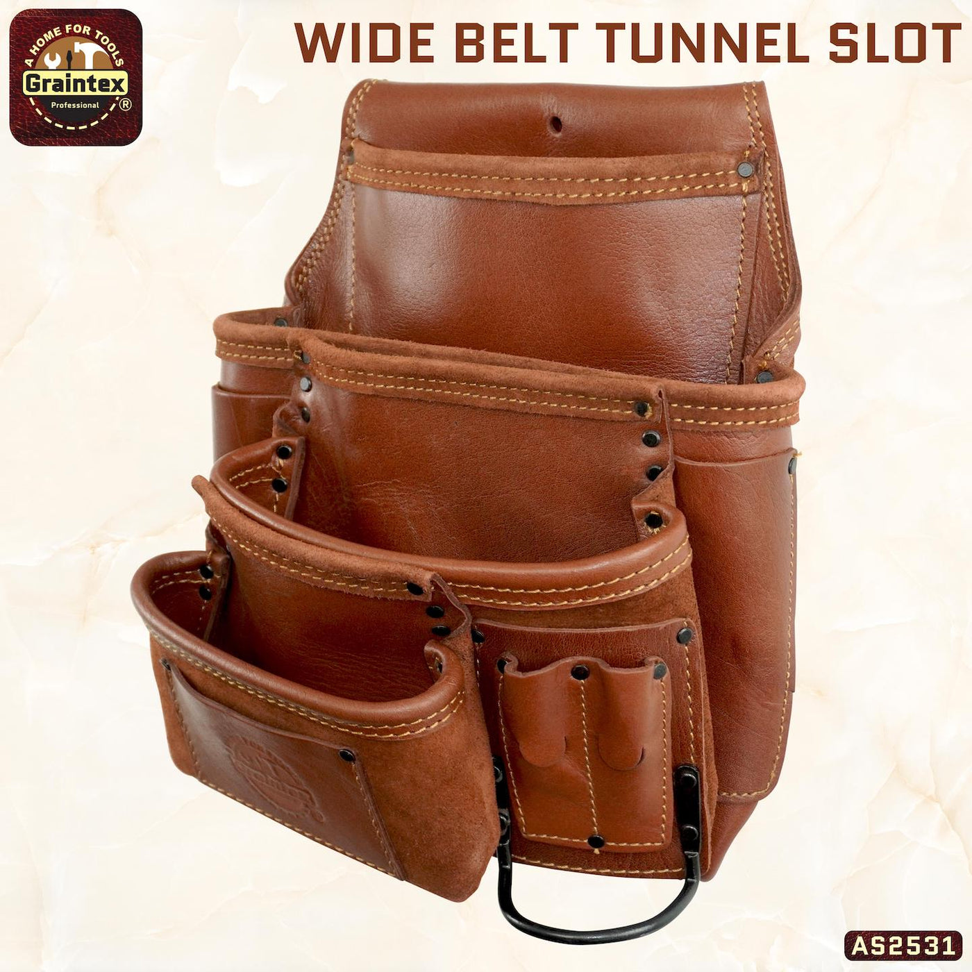 AS2531 :: 10 Pocket Left Handed Framer’s Tool Pouch Ambassador Series Chestnut Brown Color Top Grain Leather