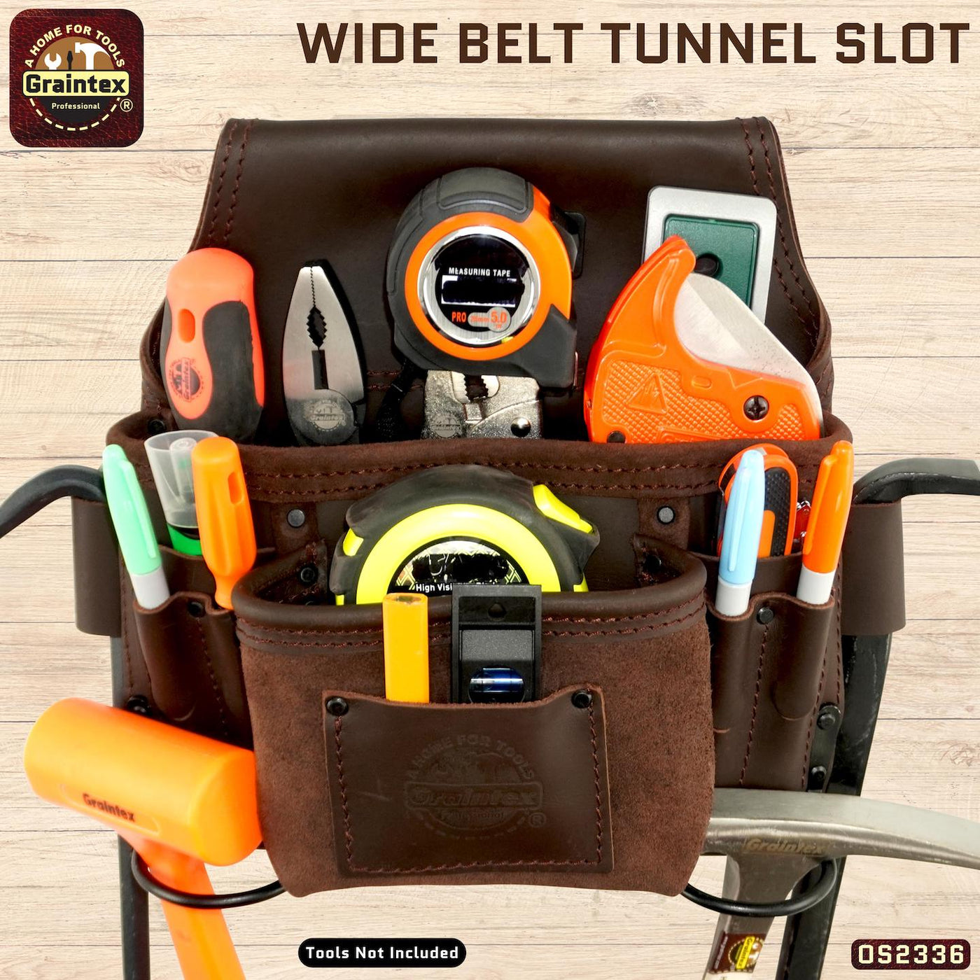 OS2336 :: 8 Pocket Nail & Tool Pouch Brown Color Top Grain Oil Tanned Leather