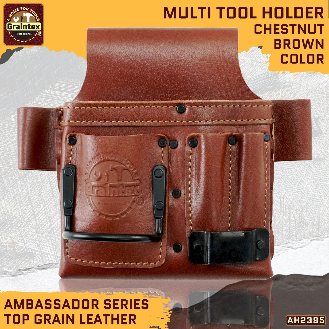 AMBASSADOR SERIES MULTI TOOL HOLDER CHESTNUT BROWN COLOR TOP GRAIN LEATHER