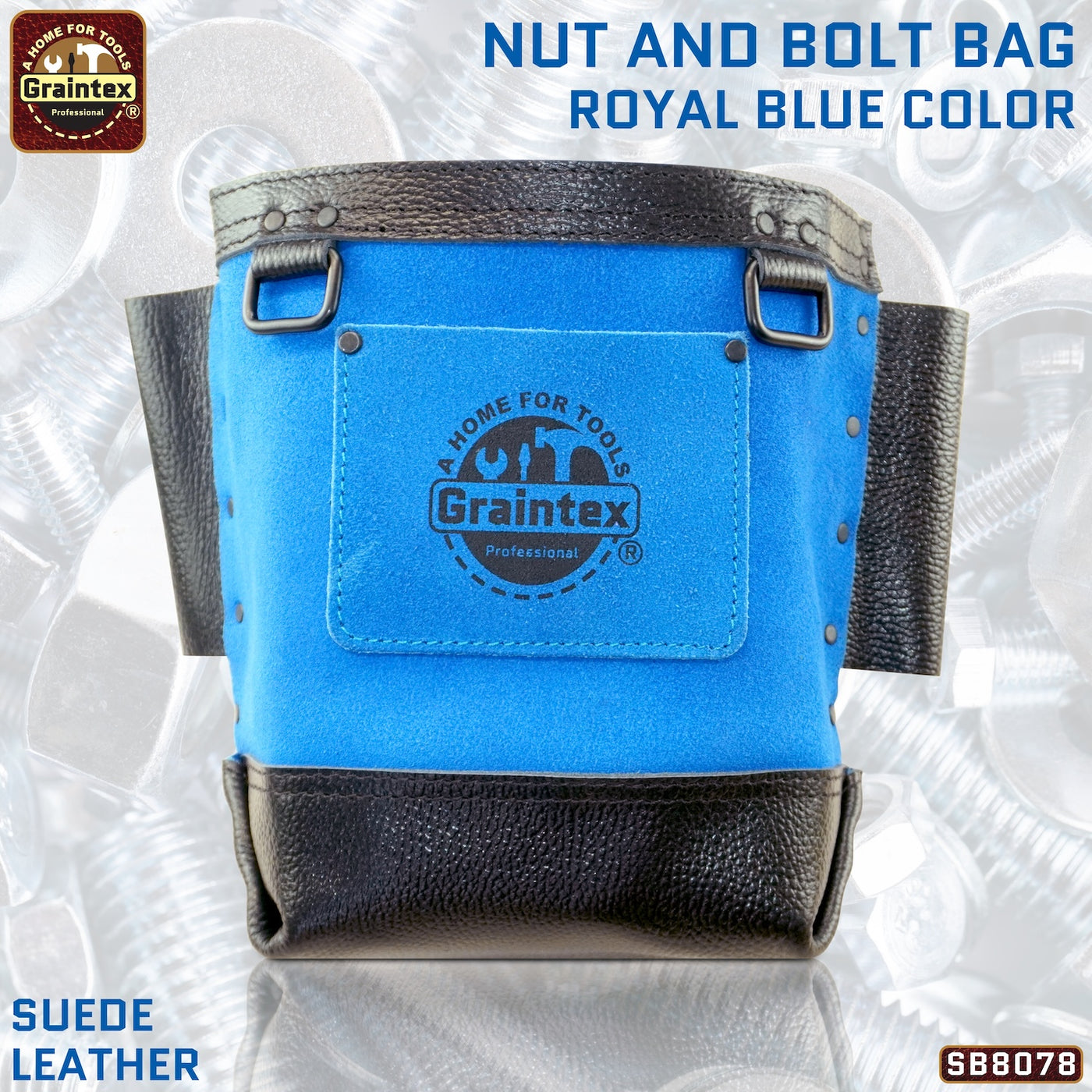 CB8078 :: Nut & Bolt Bag Royal Blue Color Premium Quality Suede Leather