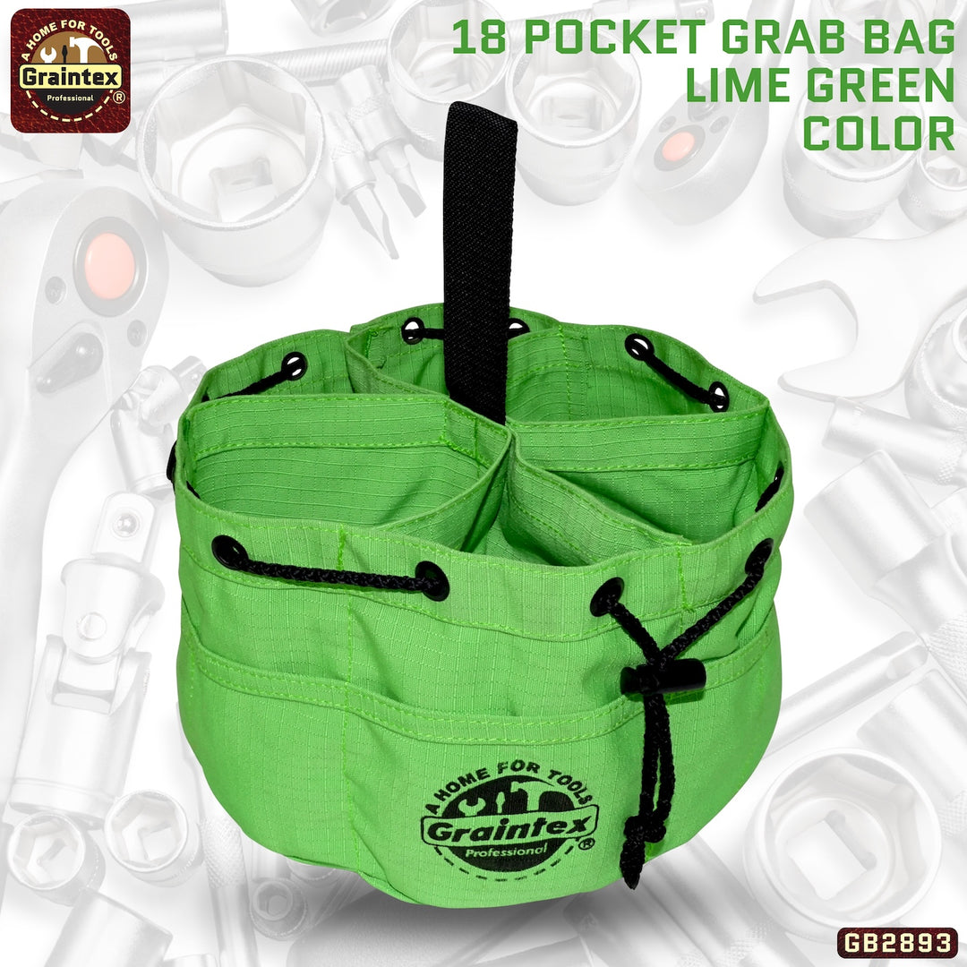 GB2893 :: Grab Bag Lime Green Color Rip-stop Canvas 18 Pockets
