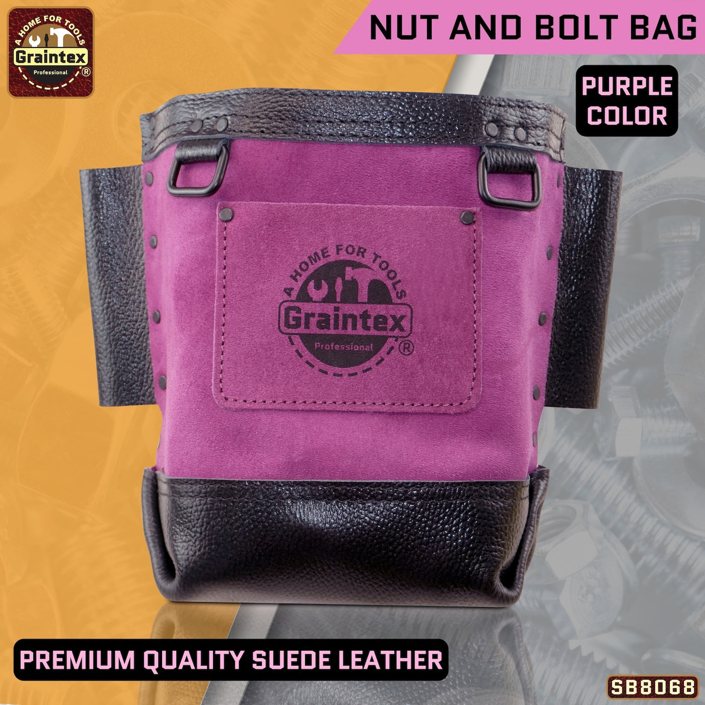 SB8068 :: Nut & Bolt Bag Purple Color Premium Quality Suede Leather