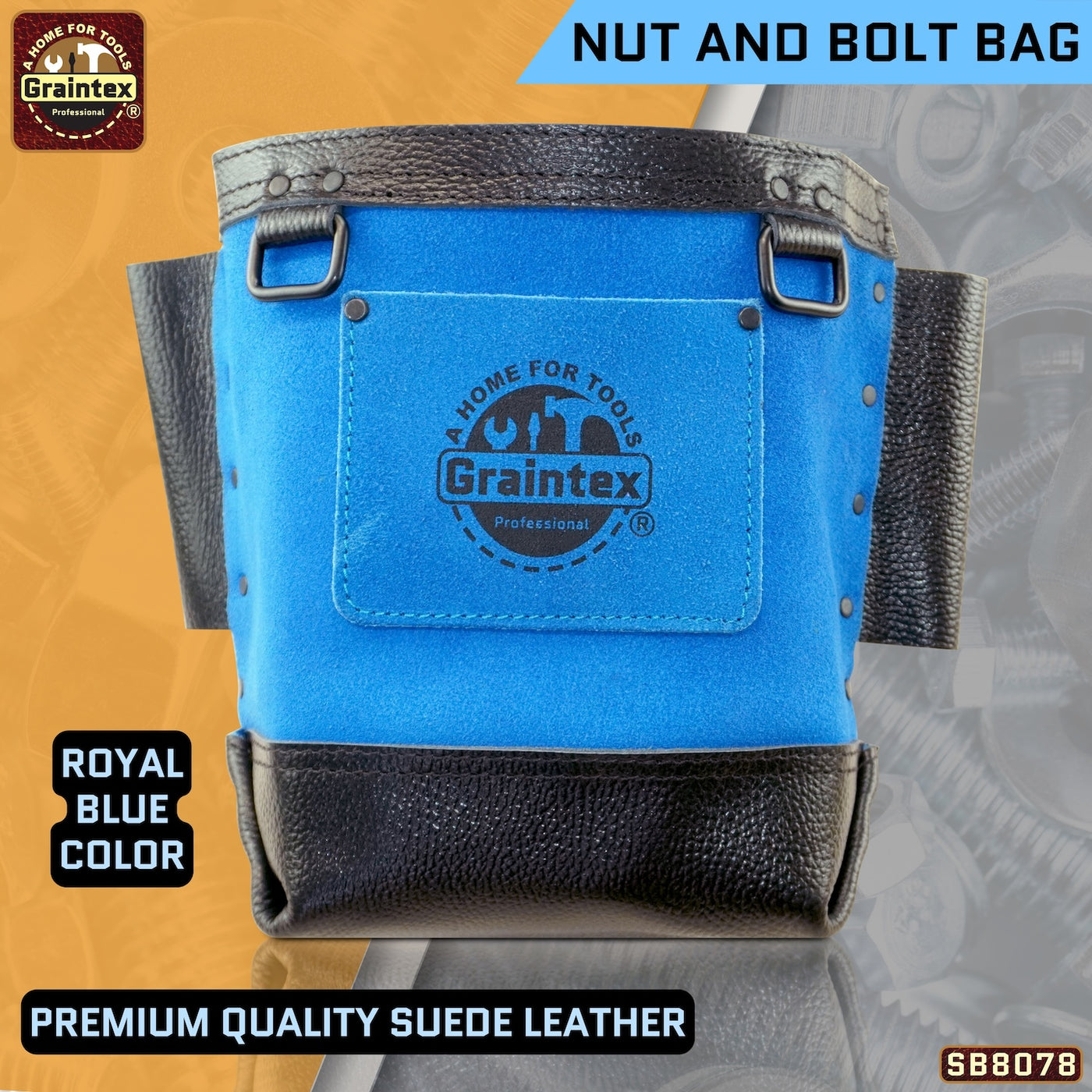SB8078 :: Nut & Bolt Bag Royal Blue Color Premium Quality Suede Leather