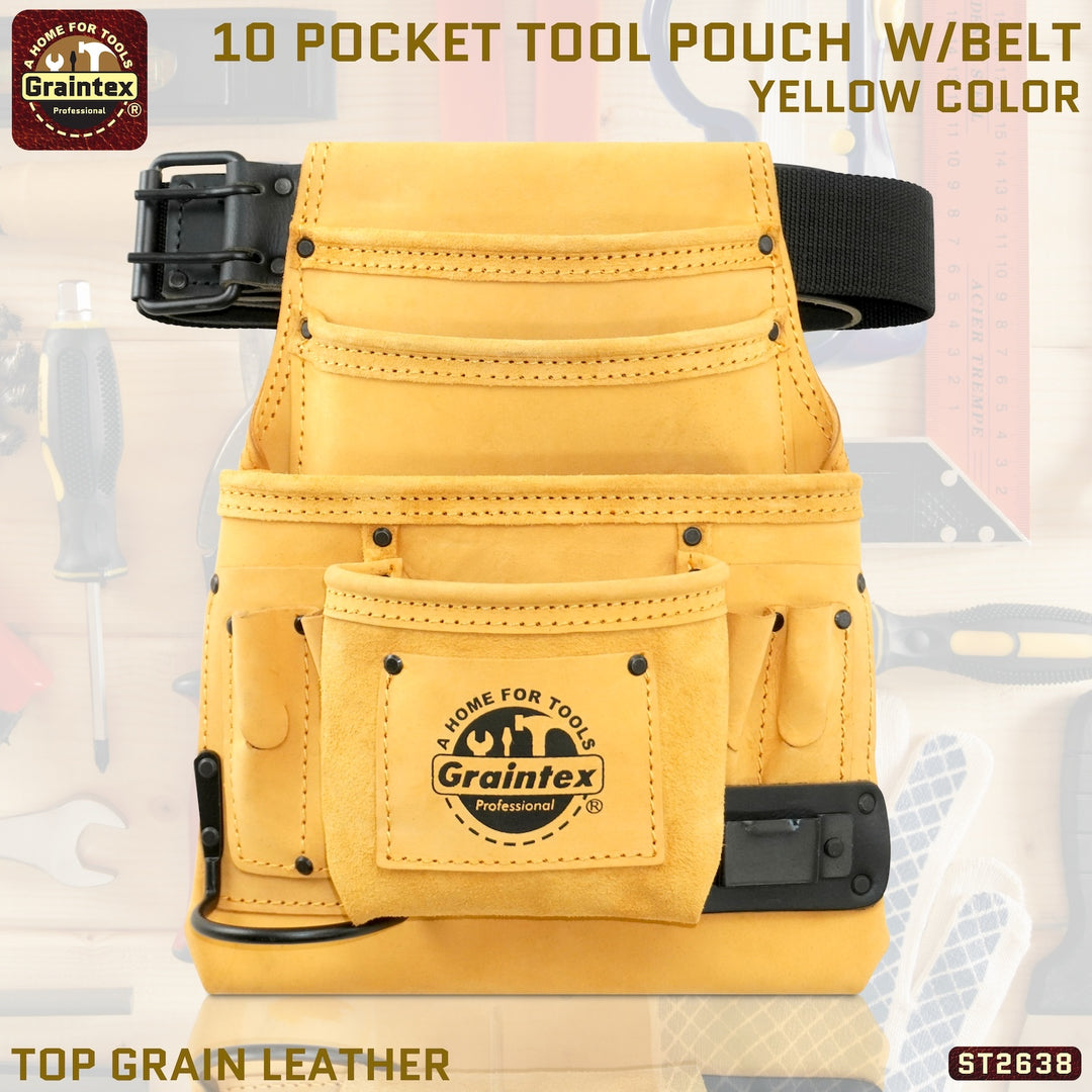 Graintex Pocket Nail & Tool Pouch Top Grain Leather Hammer And Tape