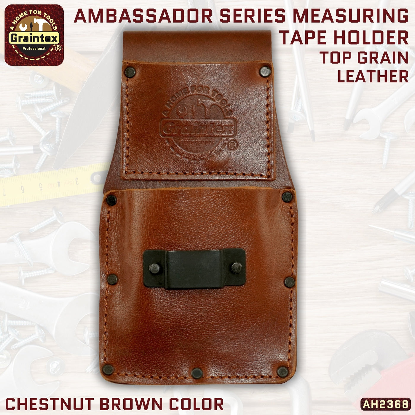 AH2368 :: AMBASSADOR SERIES MEASURING TAPE HOLDER CHESTNUT BROWN COLOR TOP GRAIN LEATHER