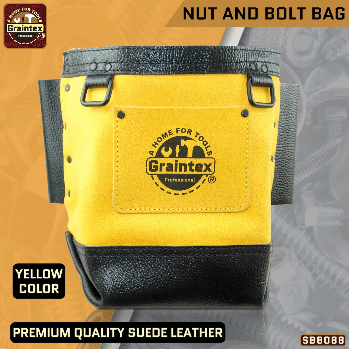 SB8088 :: Nut & Bolt Bag Yellow Color Premium Quality Suede Leather