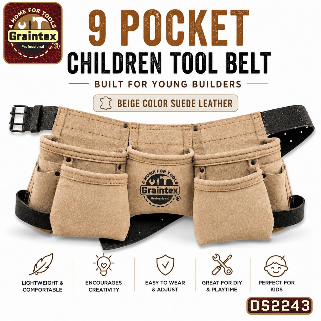 9 Pocket Children Tool Belt Beige Color Suede Leather – Graintex